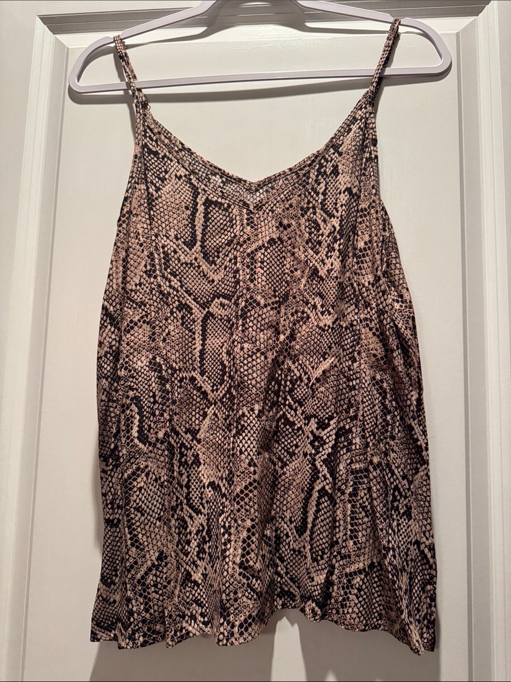 entro Snake-Print Spaghetti Strap Tank Top in Tan and Black